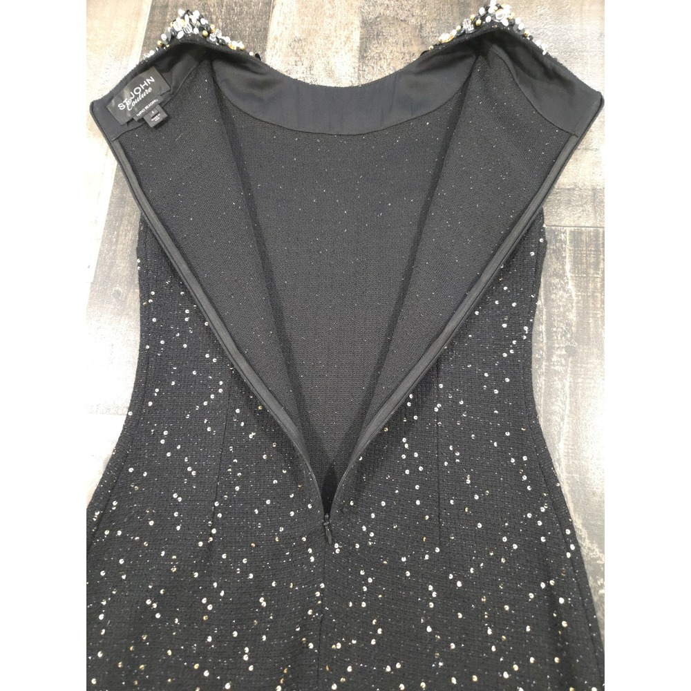 St John Couture Black Sequin Santana Knit Hand Beaded Dress Size 2 Made in USA - Picture 7 of 16